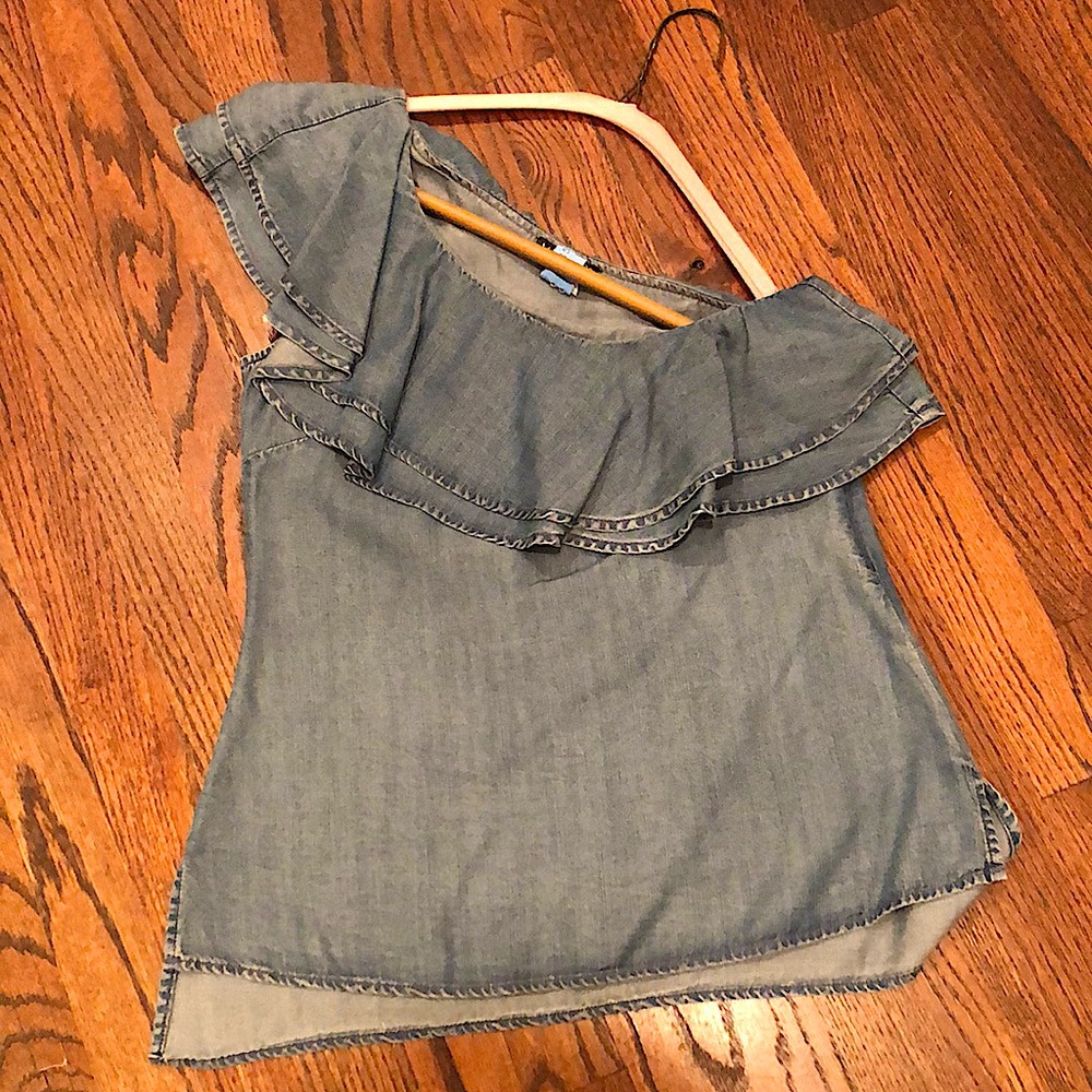 Ruffled One Shoulder Jean Top